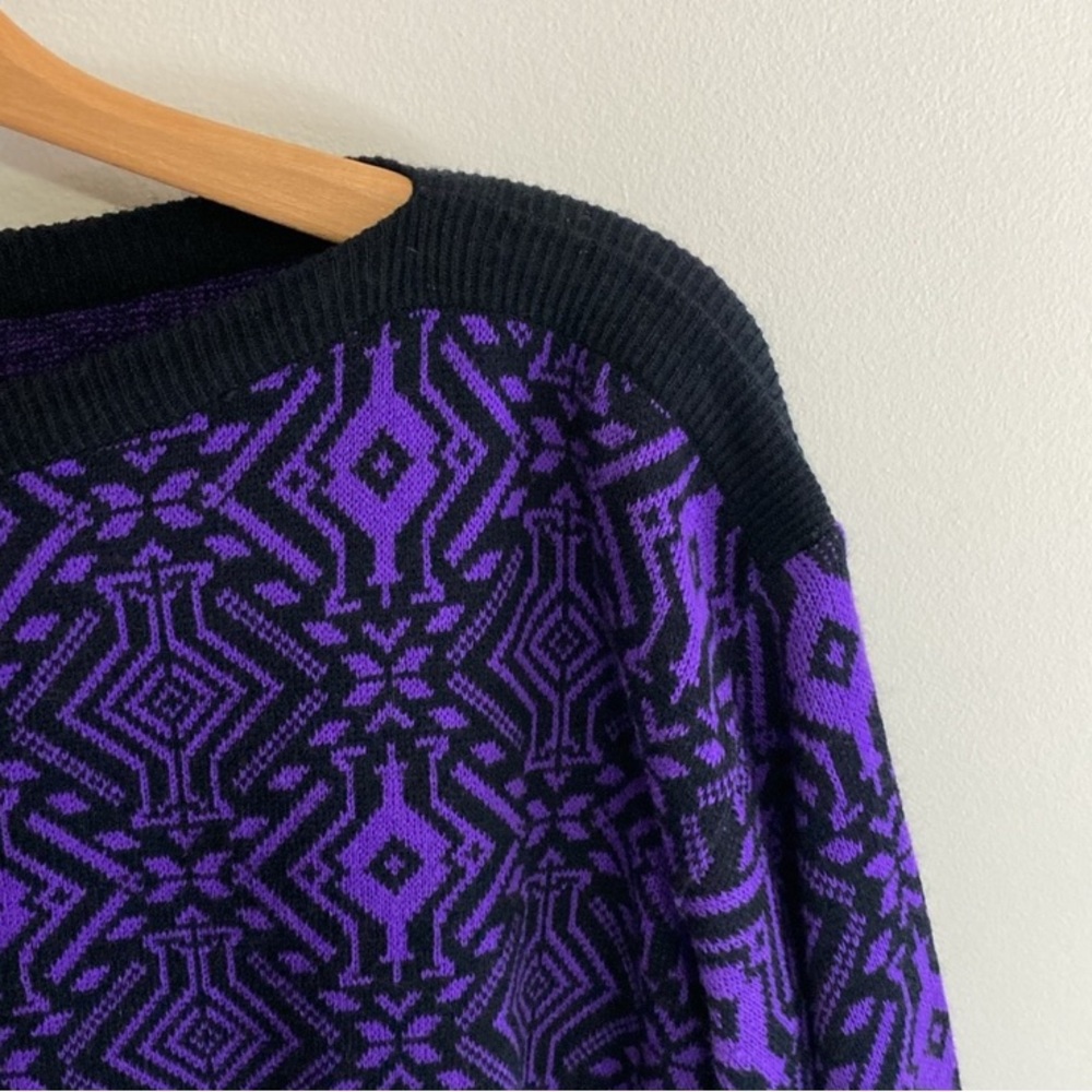 Vintage Transfomer Purple and Black Patterned Sweater, Size Medium, acrylic - Picture 5 of 8